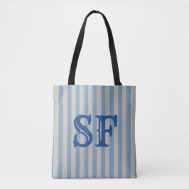 Bolso De Tela Rayas Azules y Blancas Monograma Personalizado