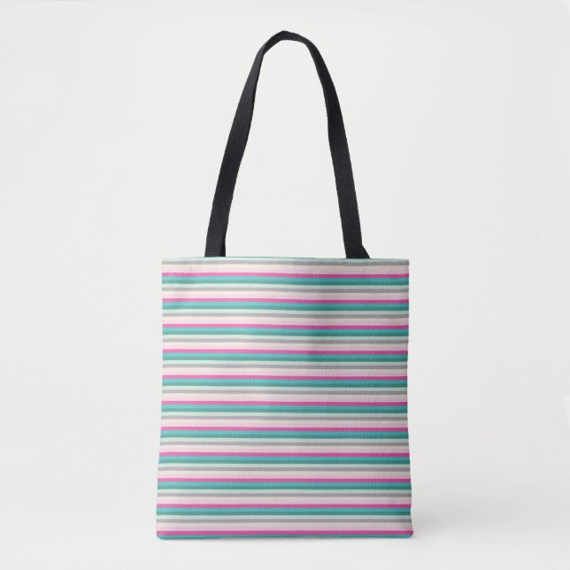 Bolso De Tela Rayas azules y verdes rosadas (Anverso)