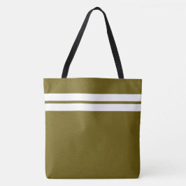 Bolso De Tela Rayas Blancas Deportivas Gemelas Sobre Oliva Dorad