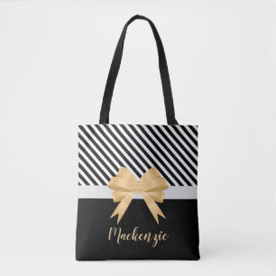 Bolso De Tela Rayas blancas negras Goldem Bow