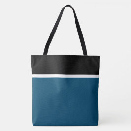Bolso De Tela Rayas Blancas Negras Modernas Sobre Azul Oceánico 