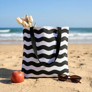 Bolso De Tela Rayas blancas negras onduladas modernas
