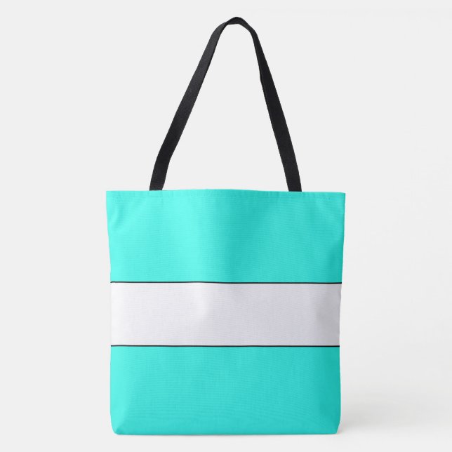 Bolso De Tela Rayas Blancas y Aqua Anchas Delineadas Sofisticada (Anverso)