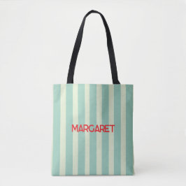 Bolso De Tela Rayas blancas y azules nombre monograma