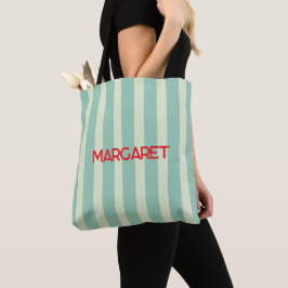 Bolso De Tela Rayas blancas y azules nombre monograma