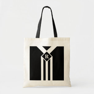 Bolso De Tela Rayas blancas y chevrras en negro con monograma