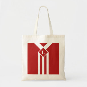Bolso De Tela Rayas blancas y chevrras en rojo con monograma