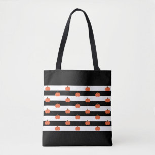 Bolso De Tela Rayas blancas y negras con calabazas - Halloween