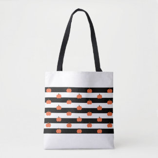 Bolso De Tela Rayas blancas y negras con calabazas - Halloween