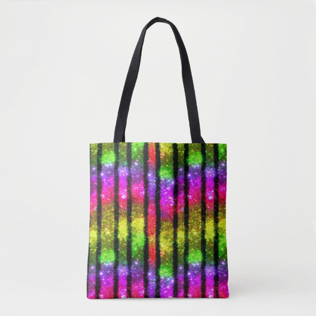 Bolso De Tela Rayas Brillantes Arcoíris Neón (Anverso)