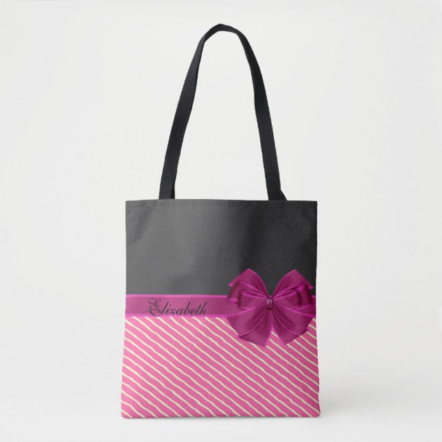 Bolso De Tela Rayas Chic Modernas Femeninas-Personalizadas (Anverso)