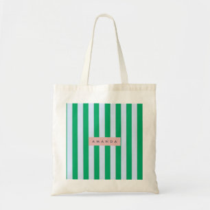 Bolso De Tela Rayas Clásicas Personalizadas de Verde y Blanco