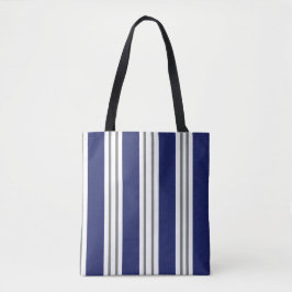 Bolso De Tela Rayas Costeras de Azul Marino y Blanco