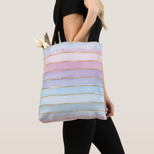 Bolso De Tela Rayas de Acuarela Azul Púrpura Rosa Verano