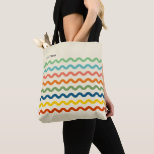 Bolso De Tela Rayas de arco iris retro con nombre