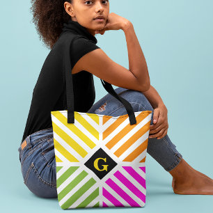 Bolso De Tela Rayas de arcoíris modernas iniciales