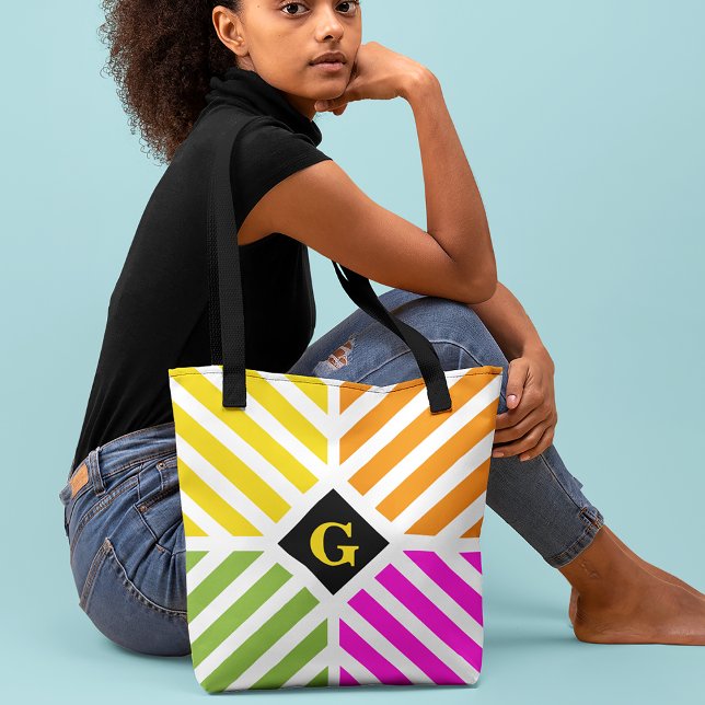 Bolso De Tela Rayas de arcoiris modernas iniciales (Subido por el creador)