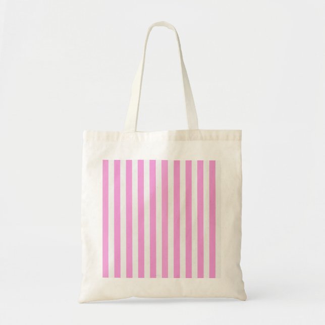 Bolso De Tela Rayas de caramelo rosa y blanco (Frente)