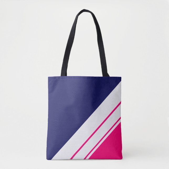 Bolso De Tela Rayas de Carreras azul blanco brillante de la mari (Anverso)