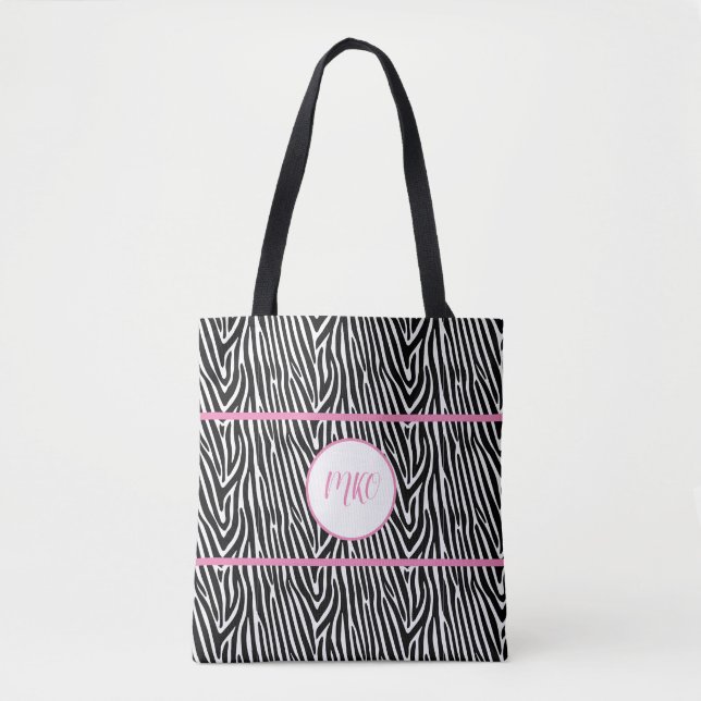 Bolso De Tela Rayas de cebra y rayas rosadas (Anverso)