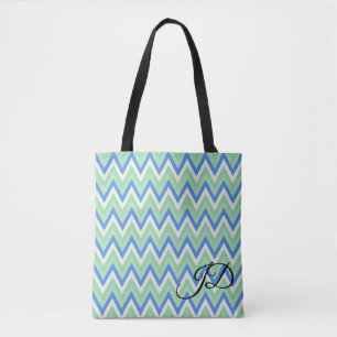 Bolso De Tela Rayas de Chevron Azul Verde y Blanco
