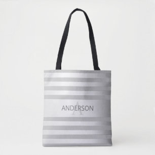 Bolso De Tela Rayas de color negro de plata contemporánea