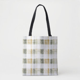 Bolso De Tela Rayas de Cuadro Escocés Amarillo Verde Blanco
