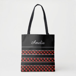 Bolso De Tela Rayas de Fresa Negra Personalizadas
