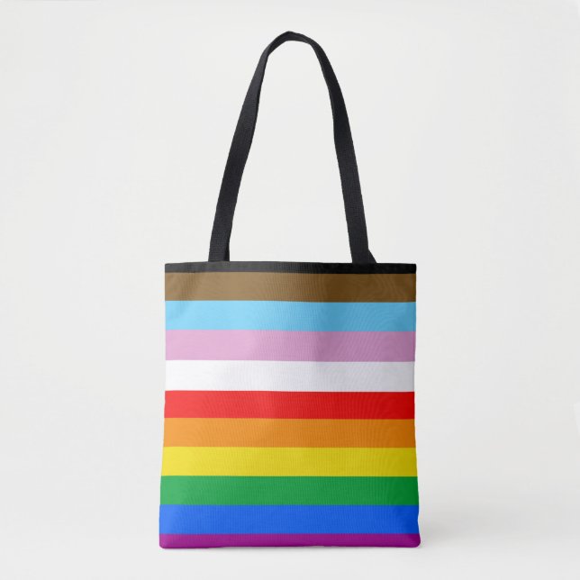 Bolso De Tela Rayas de la Bandera de Progreso LGBTQ+ (Anverso)