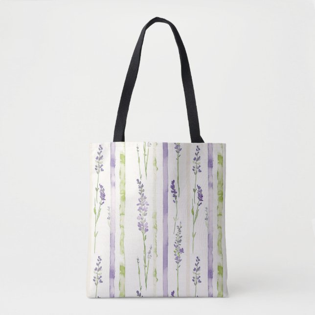 Bolso De Tela Rayas de lavanda Floral   (Anverso)