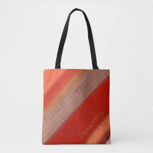 Bolso De Tela Rayas de melocotón de terracota con nombre persona