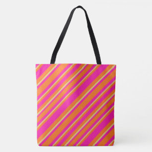 Bolso De Tela Rayas de moda en Naranja brillante amarillo y rosa