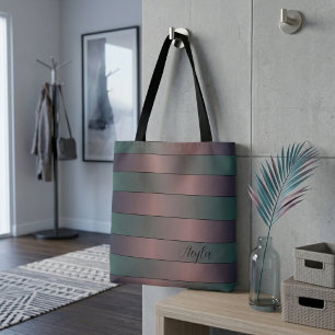 Bolso De Tela Rayas De Monograma Modernas Y Elegantes En Malva Y