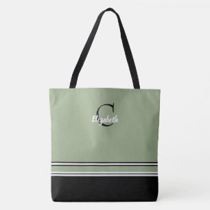 Bolso De Tela Rayas de Monograma Verde Salvia Personalizadas