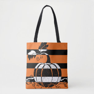 Bolso De Tela rayas de Naranja y negro con calabaza
