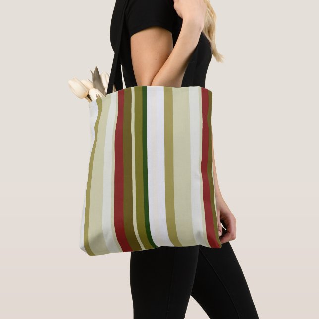 Bolso De Tela Rayas de oliva, verde y roja (Detalle)