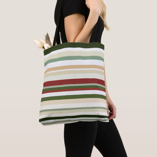 Bolso De Tela Rayas de oliva, verde y roja (Detalle)