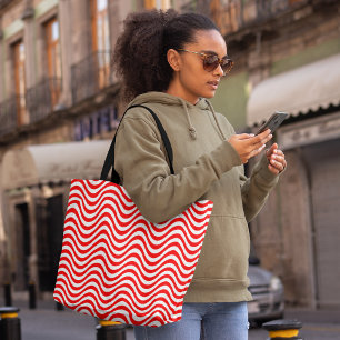 Bolso De Tela Rayas de onda blanca roja Hipnóticas psicodélicas
