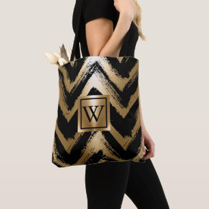 Bolso De Tela Rayas de pincel negro y dorado