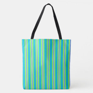 Bolso De Tela Rayas de verano: azul turquesa y verde limón