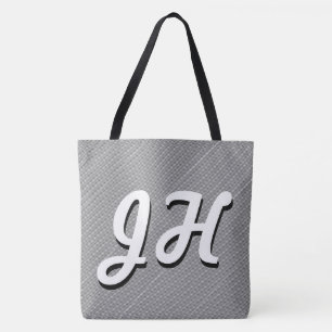 Bolso De Tela Rayas delgadas en blanco y negro Iniciales De Es