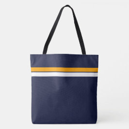 Bolso De Tela Rayas Deportivas Naranja Blanco Sobre Azul Marino