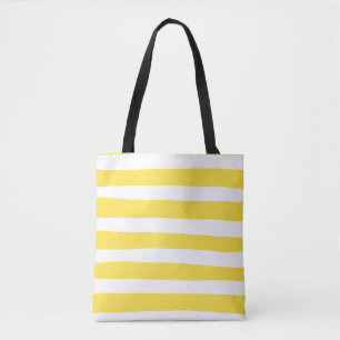 Bolso De Tela Rayas desiguales - Amarillo limón y blanco