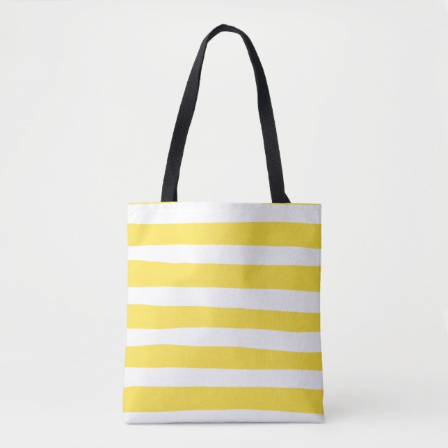 Bolso De Tela Rayas desiguales - Amarillo limón y blanco (Anverso)