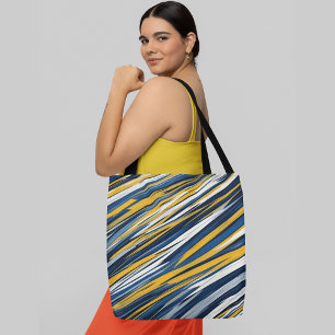 Bolso De Tela Rayas diagonales abstractas en tonos azules, blanc