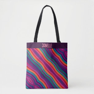 Bolso De Tela Rayas diagonales arcoiris que representan el orgul