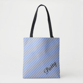 Bolso De Tela Rayas diagonales azules claras y plateadas