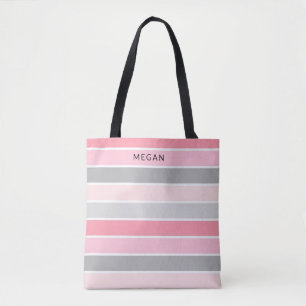 Bolso De Tela Rayas Femeninas Rosadas con tu nombre