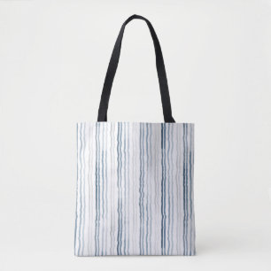 Bolso De Tela Rayas finas de acuarela, azul pizarra, gris sobre