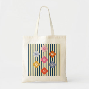 Bolso De Tela Rayas florales iniciales personalizadas Multicolor